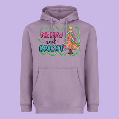 Merry And Bright Christmas Tree Heavyweight Hoodie Designed By Maliassmallbusiness