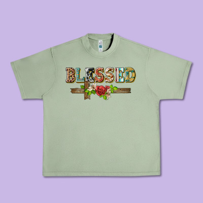 Blessed And Floral Cross Urban Heavy Tee Designed By Barkaloodesign