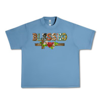 Pebble Blue blessed and floral cross Urban Heavy Tee - BarkalooDesign