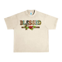 Sandshell blessed and floral cross Urban Heavy Tee - BarkalooDesign