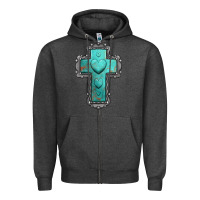 Charcoal Heather turquoise gemstone cross Zipper Hoodie - Jasminsmagicworld