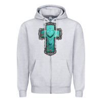 Heather Grey turquoise gemstone cross Zipper Hoodie - Jasminsmagicworld