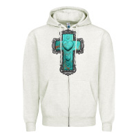 Oatmeal Heather turquoise gemstone cross Zipper Hoodie - Jasminsmagicworld