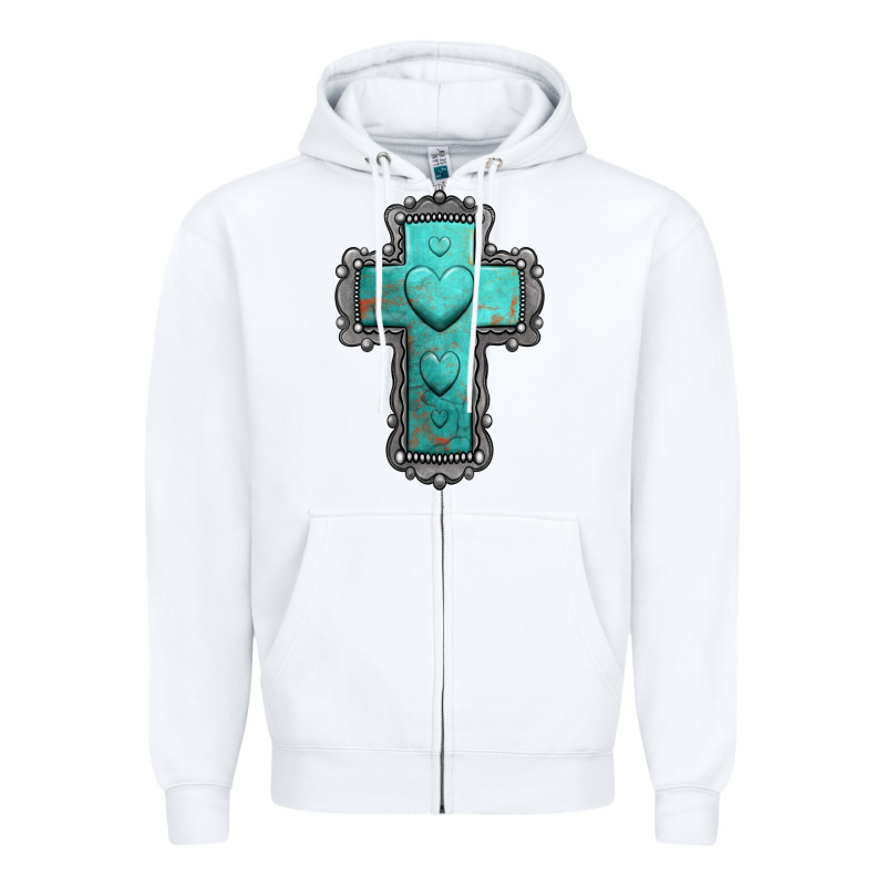 Turquoise Gemstone Cross Zipper Hoodie by Jasminsmagicworld | Teevron