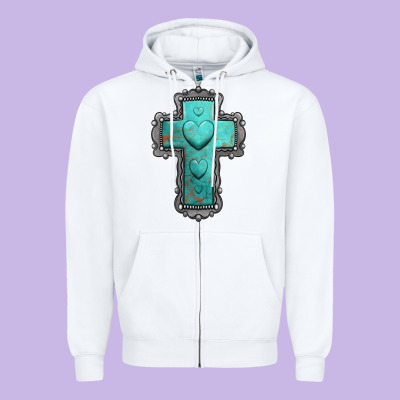 Turquoise Gemstone Cross Zipper Hoodie Designed By Jasminsmagicworld