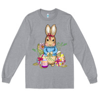 Heather Grey easter bunny and eggs Long Sleeve Tee - AdoDesignShop