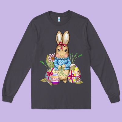 Easter Bunny And Eggs Long Sleeve Tee Designed By Adodesignshop