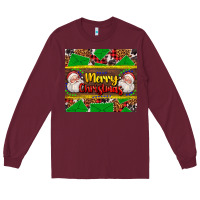 Burgundy merry Christmas with Santa Claus Long Sleeve Tee - AdoDesignShop