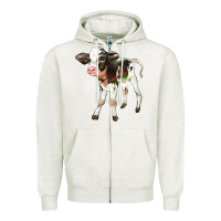 Oatmeal Heather Holstein Calf Zipper Hoodie - LillyAllenDesigns