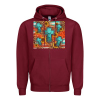 Burgundy turquoise cross pattern Zipper Hoodie - Jasminsmagicworld