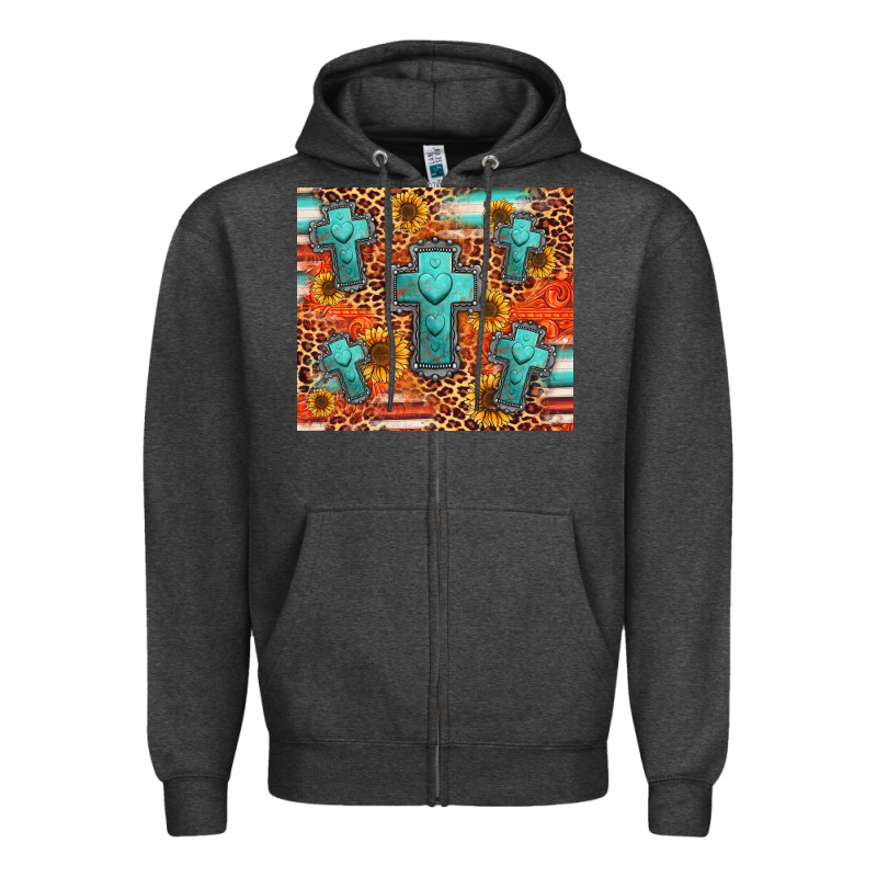 Turquoise Cross Pattern Zipper Hoodie by Jasminsmagicworld | Teevron