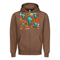 Chestnut turquoise cross pattern Zipper Hoodie - Jasminsmagicworld
