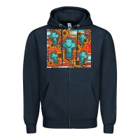 Navy turquoise cross pattern Zipper Hoodie - Jasminsmagicworld