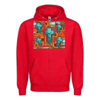 Red turquoise cross pattern Zipper Hoodie - Jasminsmagicworld