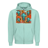 Seafoam turquoise cross pattern Zipper Hoodie - Jasminsmagicworld