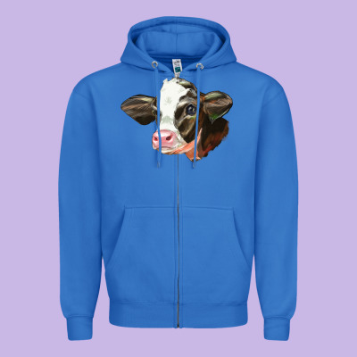 Holstein Calf Face Zipper Hoodie Designed By Lillyallendesigns