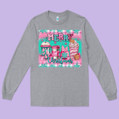 Merry Christmas Pink Coffee Long Sleeve Tee Designed By Jasminsmagicworld