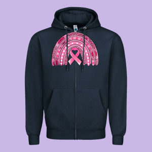 Breast Cancer Awareness Rainbow Zipper Hoodie Designed By Jasminsmagicworld