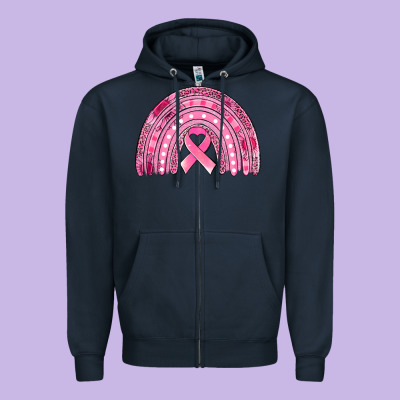 Breast Cancer Awareness Rainbow Zipper Hoodie Designed By Jasminsmagicworld
