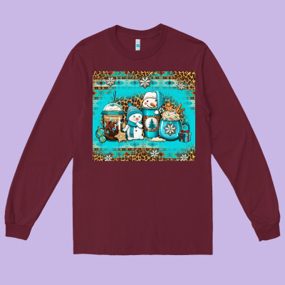 Winter Snowman Coffee Long Sleeve Tee Designed By Jasminsmagicworld
