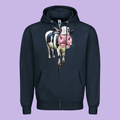 Cute Holstein Zipper Hoodie Designed By Lillyallendesigns