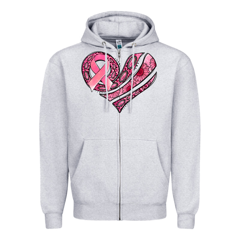 Breast Cancer Awareness Heart Zipper Hoodie by Jasminsmagicworld | Teevron