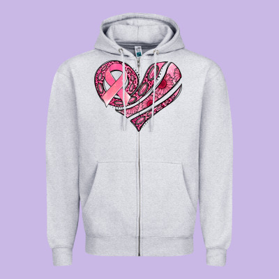 Breast Cancer Awareness Heart Zipper Hoodie Designed By Jasminsmagicworld