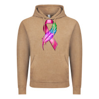 Vintage Coffee Breast Cancer Ribbon with Feather Vintage Hoodie - texasbilliewilder