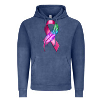 Vintage Denim Breast Cancer Ribbon with Feather Vintage Hoodie - texasbilliewilder