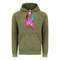 Vintage Olive Breast Cancer Ribbon with Feather Vintage Hoodie - texasbilliewilder