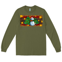 Army Green christmas tree with snowman Long Sleeve Tee - AdoDesignShop