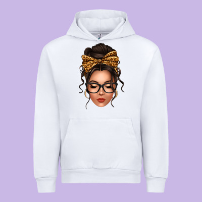 Caucasian Leopard Messy Bun Urban Hoodie Designed By Texasbilliewilder