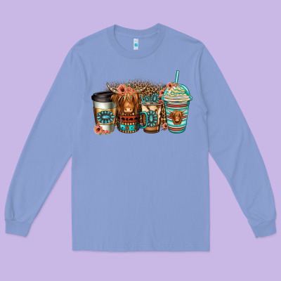 Serape Floral Longhaired Cow Coffee Cups Long Sleeve Tee Designed By Jasminsmagicworld