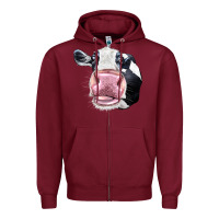 Burgundy Cute Holstein Face Zipper Hoodie - LillyAllenDesigns