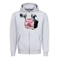 Heather Grey Cute Holstein Face Zipper Hoodie - LillyAllenDesigns