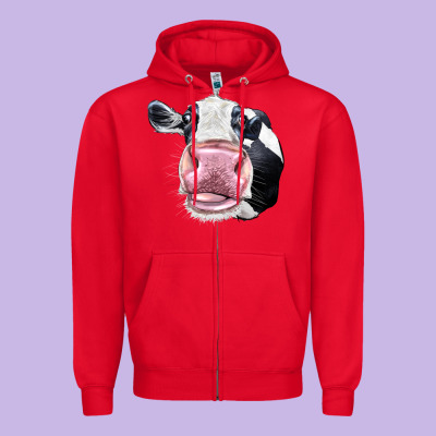 Cute Holstein Face Zipper Hoodie Designed By Lillyallendesigns