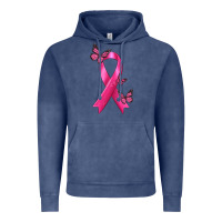 Vintage Denim Breast Cancer Ribbon with Butterfly Vintage Hoodie - texasbilliewilder