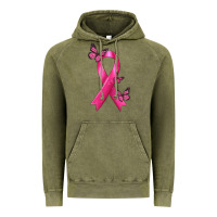 Vintage Olive Breast Cancer Ribbon with Butterfly Vintage Hoodie - texasbilliewilder