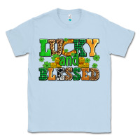 Dusty Blue lucky and blessed with coins and shamrocks Classic Tee - AdoDesignShop