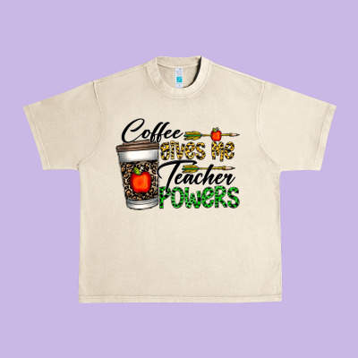 Coffee Gives Me Teacher Powers Urban Heavy Tee Designed By Cowhidedigitalart