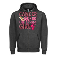 Charcoal Heather cancer picked the wrong girl Zipper Hoodie - NancyCooperArtShop