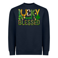 Navy Lucky and blessed st. patricks day Heavyweight Sweatshirt - Neo Western