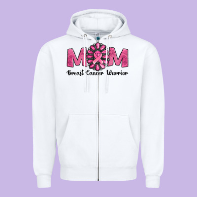 Breast Cancer Warrior Mom Zipper Hoodie Designed By Jasminsmagicworld