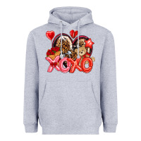Heather Grey xo xo with leopard and cowhide heart Heavyweight Hoodie - NancyCooperArtShop