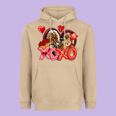 Xo Xo With Leopard And Cowhide Heart Heavyweight Hoodie Designed By Nancycooperartshop