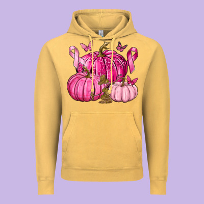 Breast Cancer We Wear Pink With Pumpkin And Ribbon Vintage Hoodie Designed By Texasbilliewilder