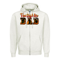 Oatmeal Heather American Flag Firefighter Dad Zipper Hoodie - LillyAllenDesigns