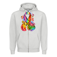 Dove Grey all color ribbon with boxing gloves Zipper Hoodie - NancyCooperArtShop