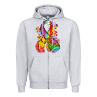 Heather Grey all color ribbon with boxing gloves Zipper Hoodie - NancyCooperArtShop