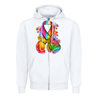 White all color ribbon with boxing gloves Zipper Hoodie - NancyCooperArtShop